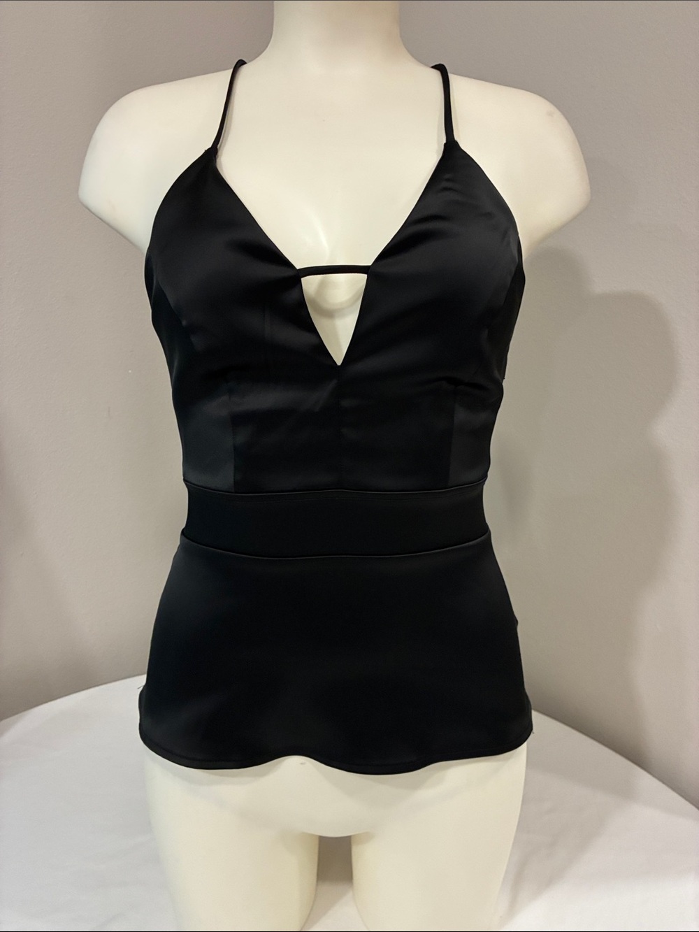 Black Satin V-Neck Spaghetti Strap Top